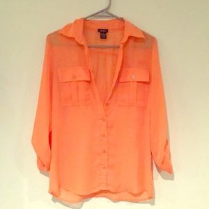 Orange shear button up